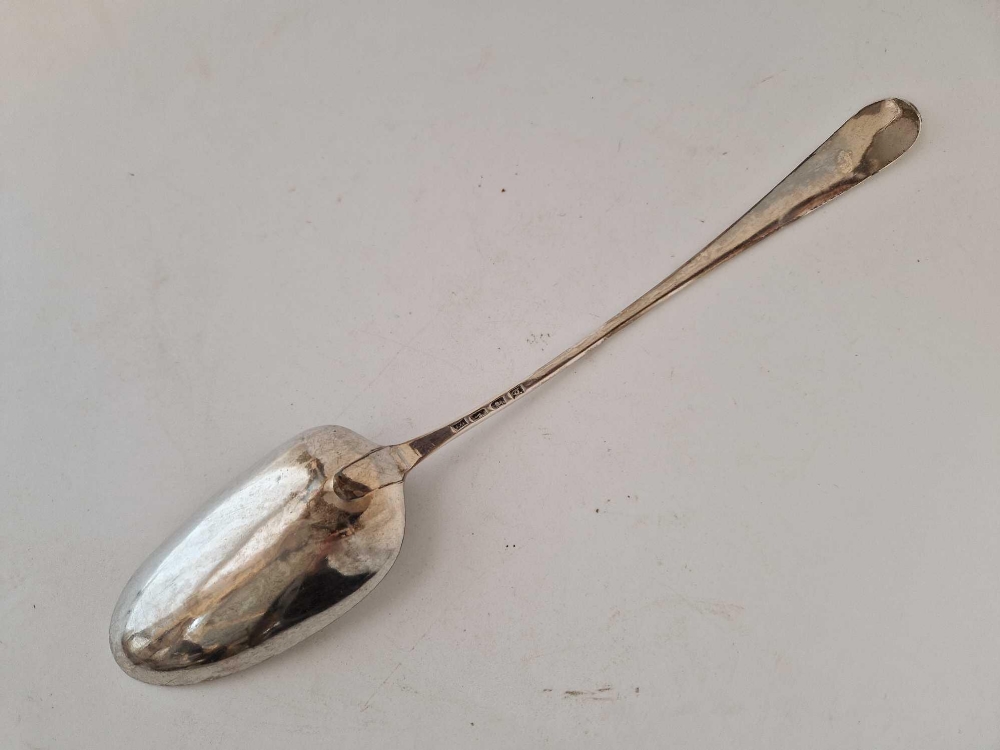 A very large basting spoon OE pattern, 15" long, London 1774 by script GL?, - Image 2 of 3