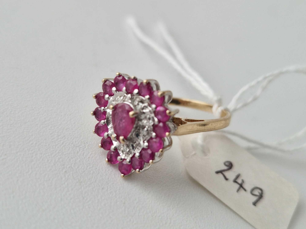 Heart shaped ruby and diamond ring 9ct Size L 3g - Image 2 of 3