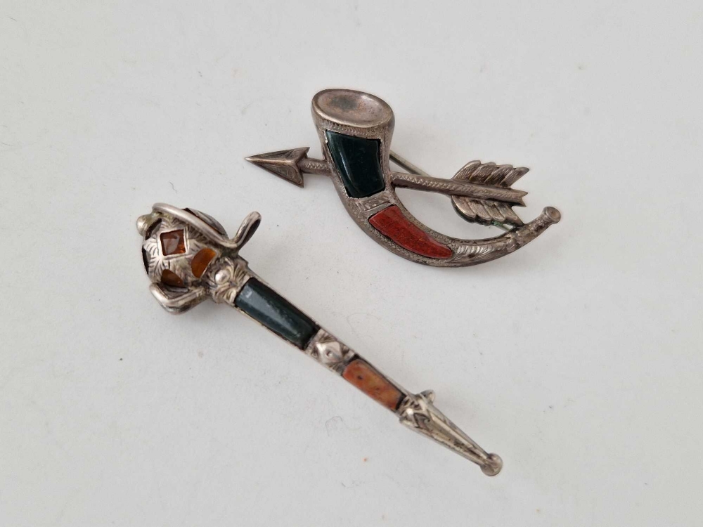 Two antique Scottish silver agate brooches