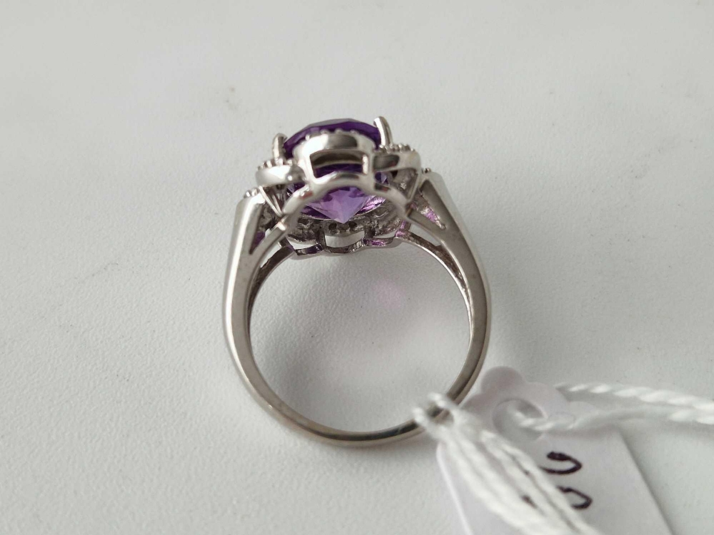 14ct hallmarked white gold amethyst and diamond fancy cluster ring, size O, 6.2g - Image 3 of 3