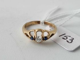 9ct diamond and sapphire gypsy ring, size N, 2.4g