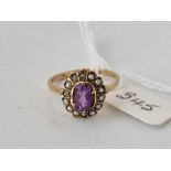 Pretty antique Amethyst and pearl cluster ring Set in Gold Size O 2.3g