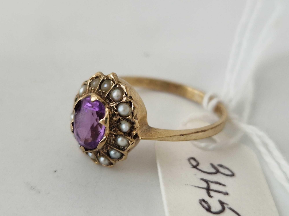 Pretty antique Amethyst and pearl cluster ring Set in Gold Size O 2.3g - Image 2 of 3