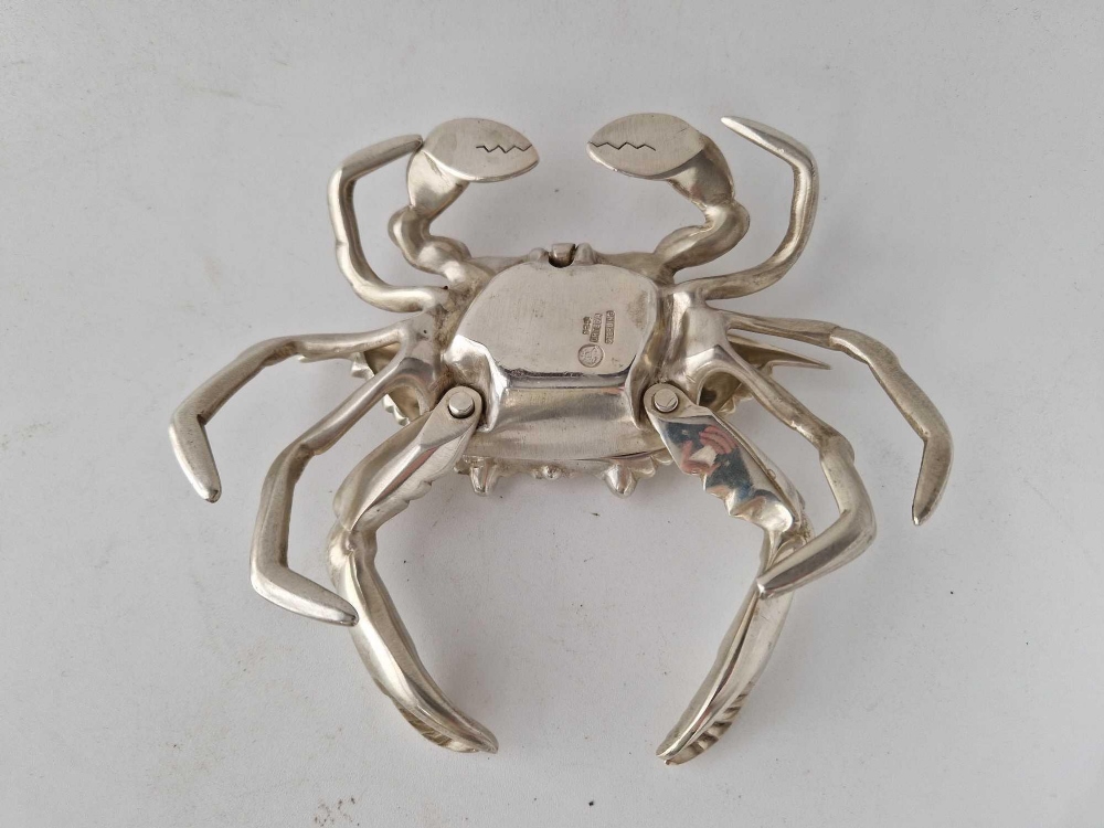 An unusual articulated crab inkstand with hinged cover, stamped STERLING ORTEGA, 6.5 inches wide, - Image 4 of 5