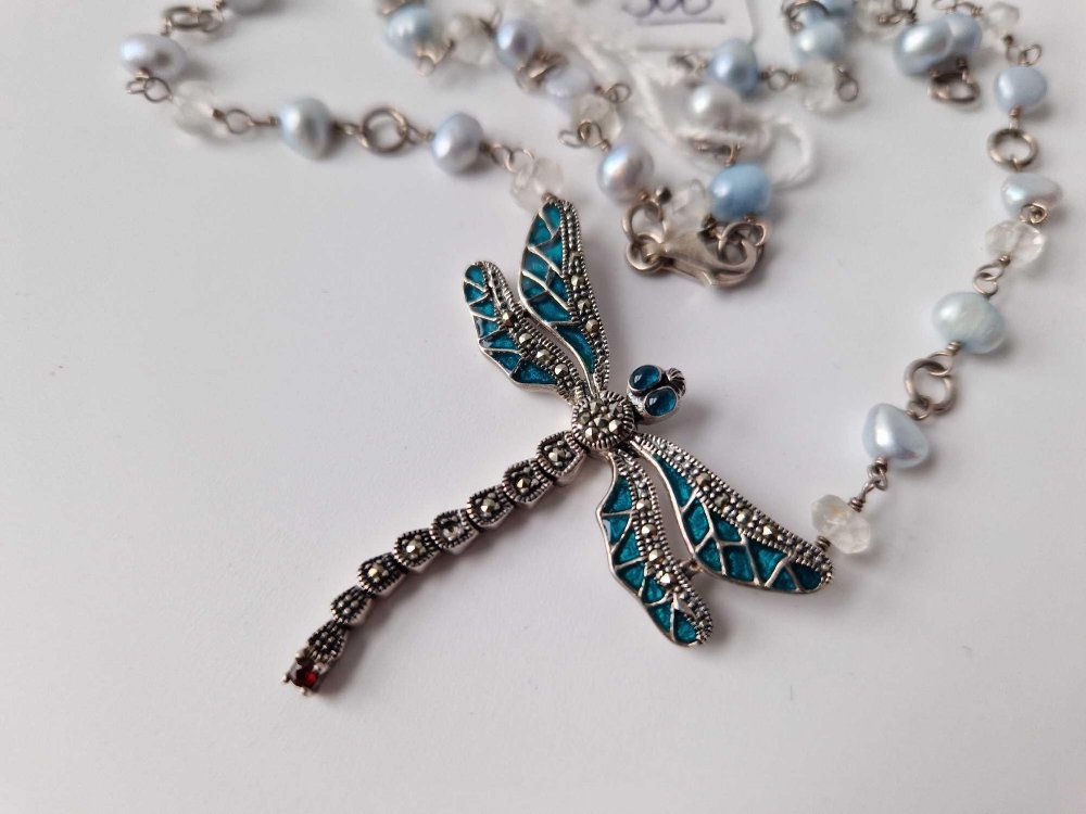 vintage silver & enamel dragonfly necklace 16.4g - Image 2 of 3