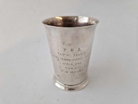 A beaker with turnover rim, 4" high, Birmingham 1907 by Elkington, 120g