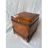 19thC square tea caddy with fitted interior 5 in wide