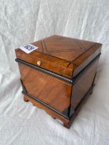 19thC square tea caddy with fitted interior 5 in wide