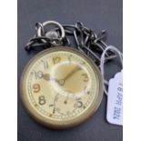 A military pocket watch g s t p F062487 with metal albert W/O