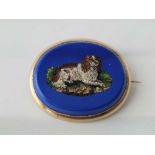 19thc micro mosaic gilt metal brooch of a spaniel