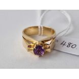 14ct yellow gold 1960s 70s abstract ring set with an amethyst, signed Br.J, size N, 6.7g