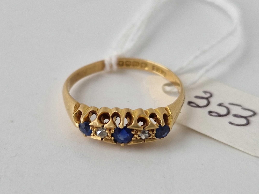 A Victorian sapphire & diamond ring Birm 1849 in 18ct gold size O 3g