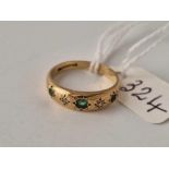 A gypsy set ring with emeralds and diamonds, 9ct, size L, 2.3 g