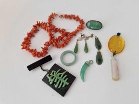 a quantity of coral & jade items