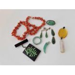 a quantity of coral & jade items