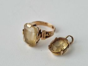 A small citrine pendant and small ring A/F both 9ct
