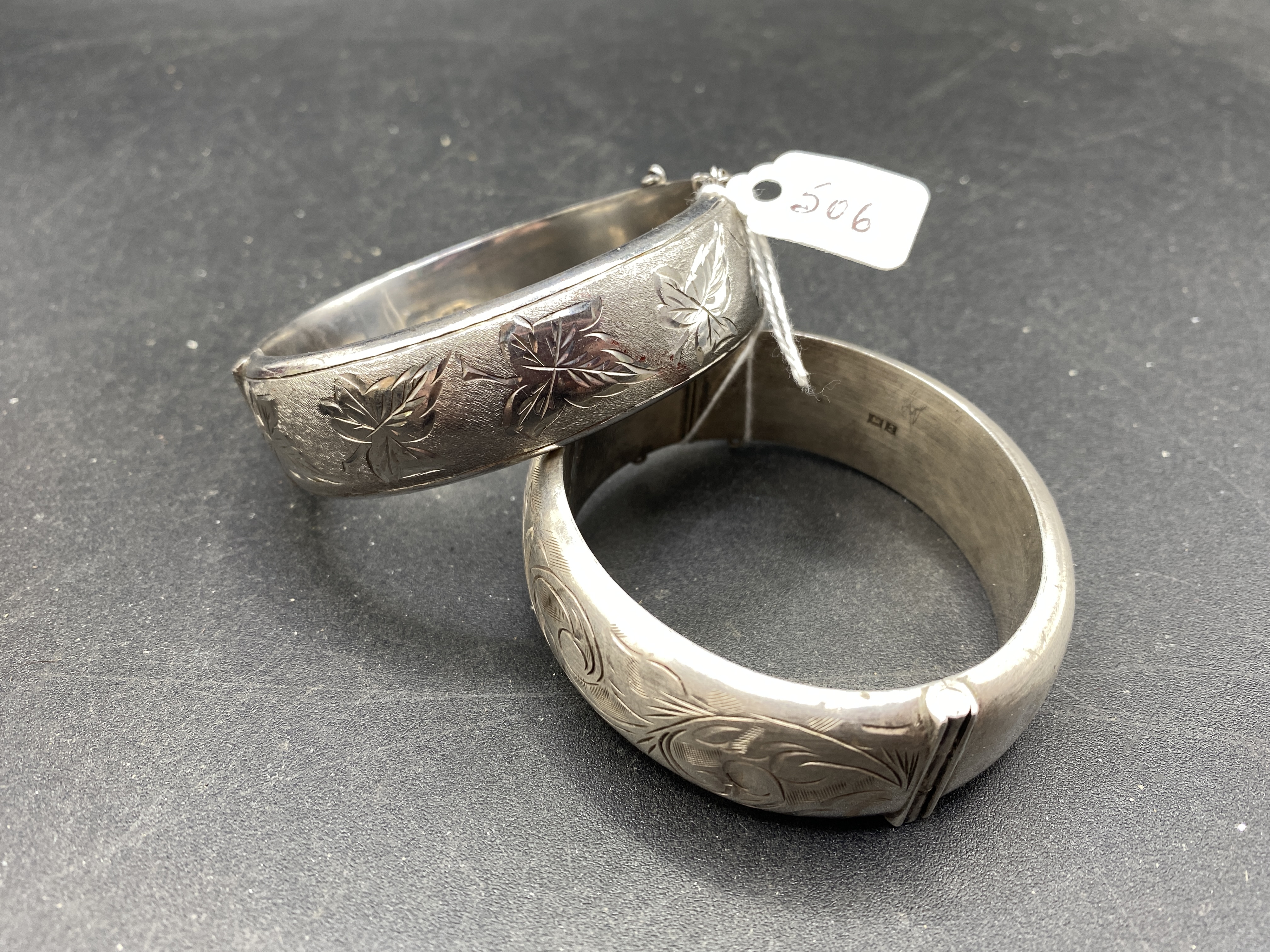 Two large heavy gauge silver bangles 72 gms