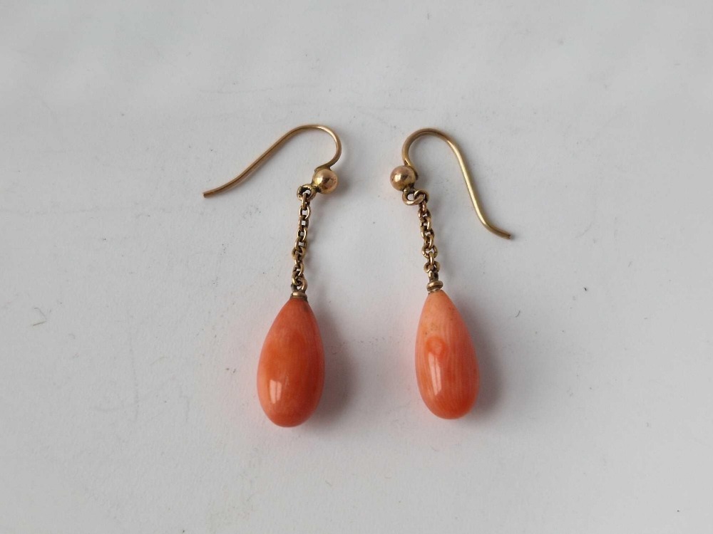 A pair of gold mounted coral earrings - Image 2 of 2