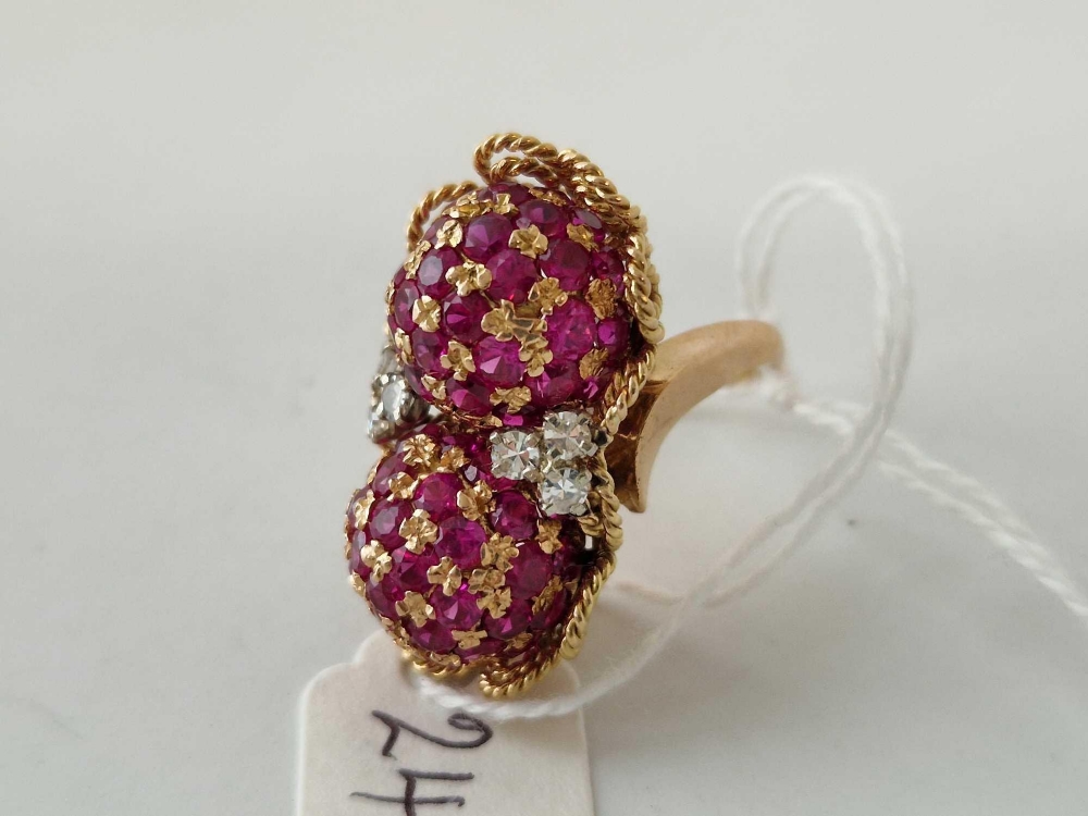 Important 50’s Ruby and Diamond dress ring the double fine Ruby cluster highlighted by diamonds, - Image 2 of 5