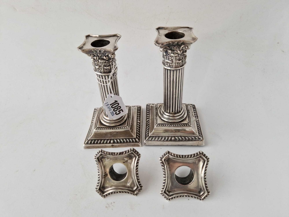 A small pair of candlesticks with square bases, fluted stems, Birmingham 1897 - Image 2 of 2