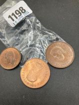 Miss struck 1967 penny and 2 old coins