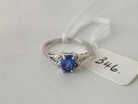 Ceylon, Sapphire and diamond dress ring in white gold 9ct Size N 2.1g