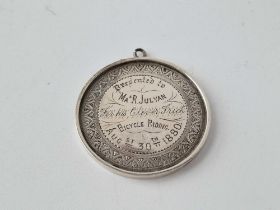 A silver large medal for bicycle riding for 1880 and inscribed for his clever trick, 2 inches