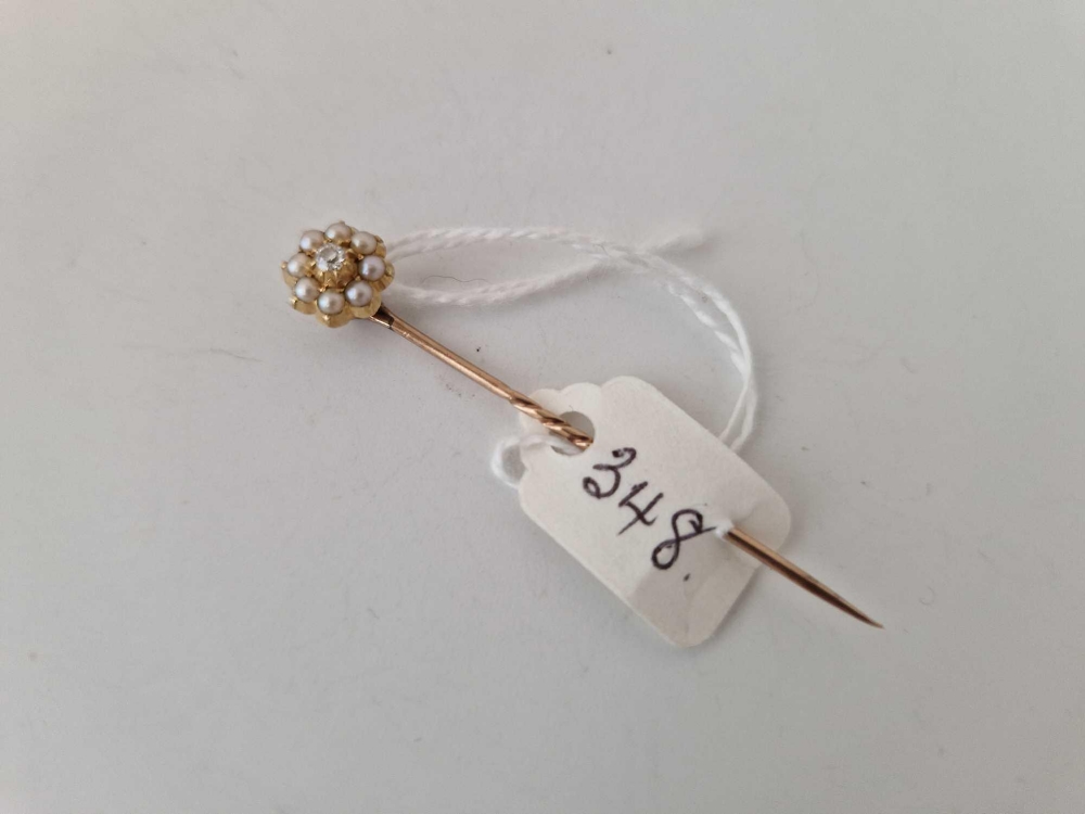 Pretty antique diamond and pearl stick pin in screw top high ct - Image 2 of 2