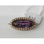 Antique 1920’s 15ct gold oval amethyst and pearl brooch