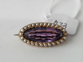 Antique 1920’s 15ct gold oval amethyst and pearl brooch