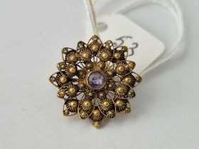 Georgian high carat gold & amethyst set wire work brooch 3.4g boxed