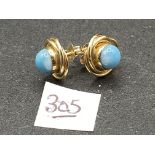 A pair of turquoise & 14ct earrings 3.6g inc