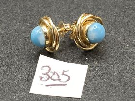 A pair of turquoise & 14ct earrings 3.6g inc