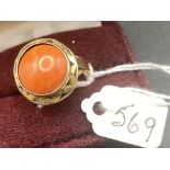 A coral set ring 14ct gold tested size W 5.9 gms