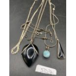 Various silver hard stone pendant necklaces 39 gms