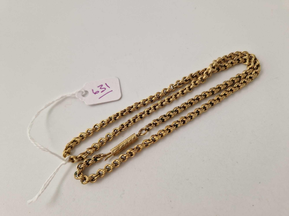 A ANTIQUE NECK CHAIN WITH CYLINDER CLASP 14CT GOLD 17 INCH 11.8 GMS