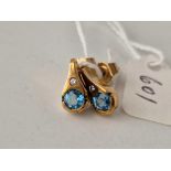 A pair of diamond and aquamarine earrings 9ct 3 gms