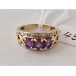 A amethyst and diamond ring 9ct size L 4 gms