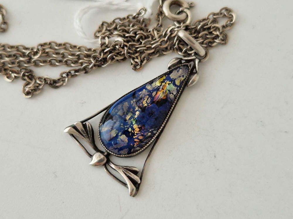 A art nouveau silver and harlequin foiled glass pendant and brooch by Thomas L Mott - Image 4 of 5
