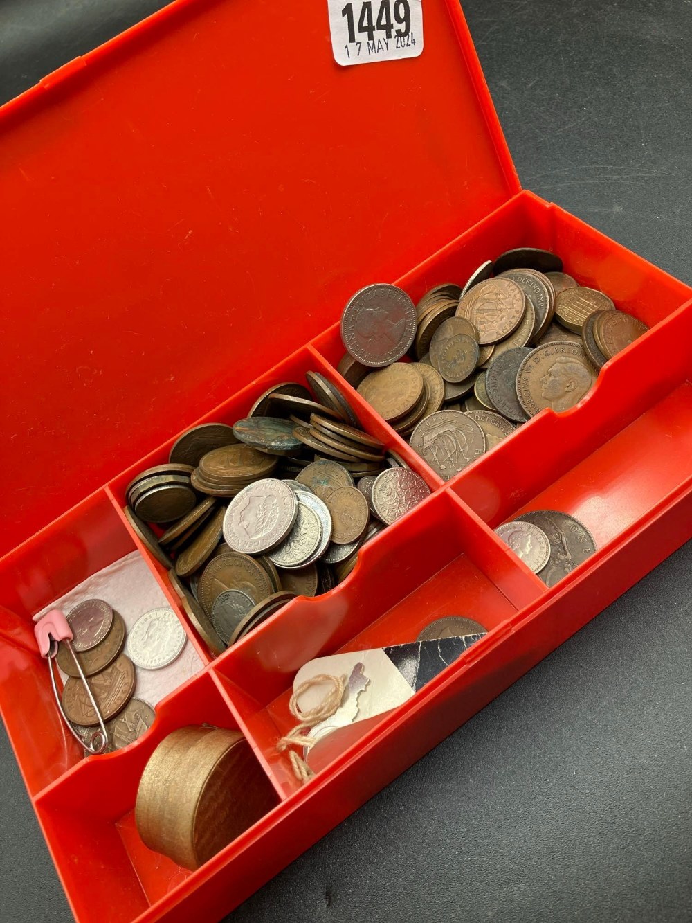 A red box of coins