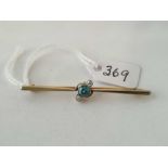 A blue zircon and diamond bar brooch 9ct 3.5 gms