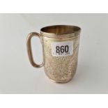 An Exeter Victorian mug engraved with ferns, vacant cartouche, 4" high, 1876 by JW & Co, 165g