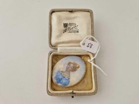 A Georgian gold framed hand painted miniature of a young lady with hair memorial back boxed