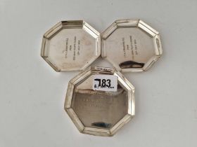 Set of three military dishes Octagonal.3.75 in wide . London 1968. 135gm