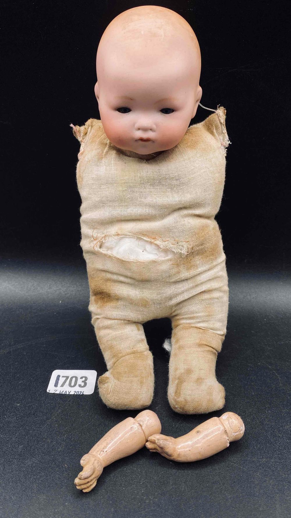 German A M bisque faced doll. Loose arms