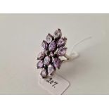 A Fancy silver amethyst cluster ring size P 13 gms