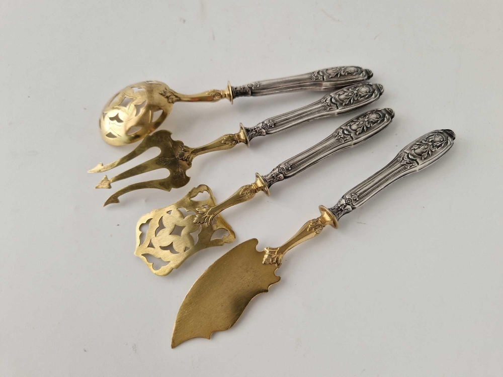 A set of four Continental silver handled serving spoons and forks - Image 2 of 2