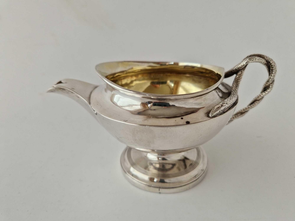 George III cream jug also with snake handle gilt interior. 6 in wide. London 1902 By S H 220gm - Image 3 of 4