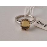 A water opal ring set in 9ct white gold size J 1/2 - 2.1 gms