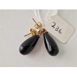 A pair of tear drop onyx earrings 9ct 4.4 gms